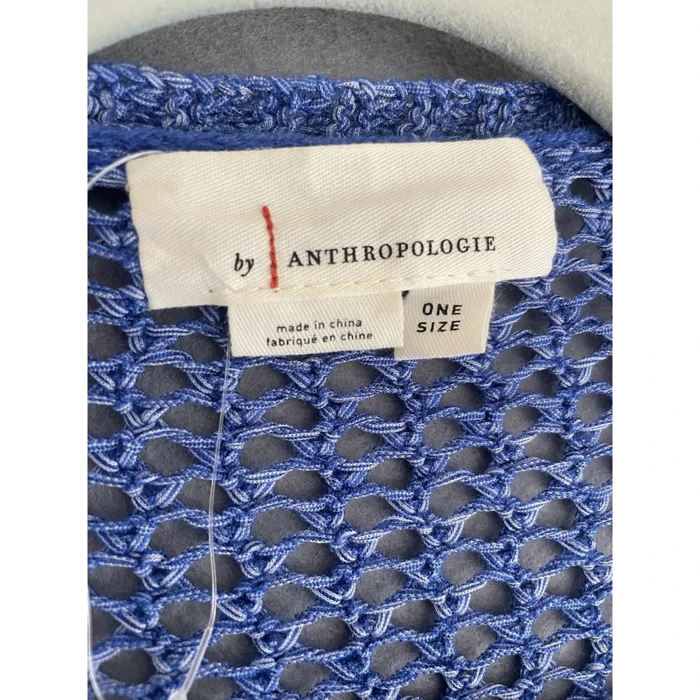 Anthropologie Women One Size Open Knit Cardigan Bell Sleeve Cropped Blue Hippie‎